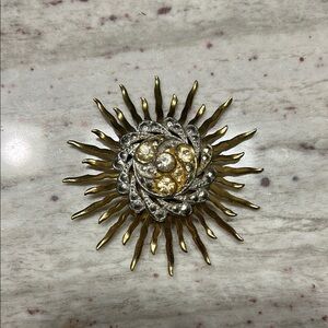 Vintage Gold and Silver Tone Sunburst Brooch